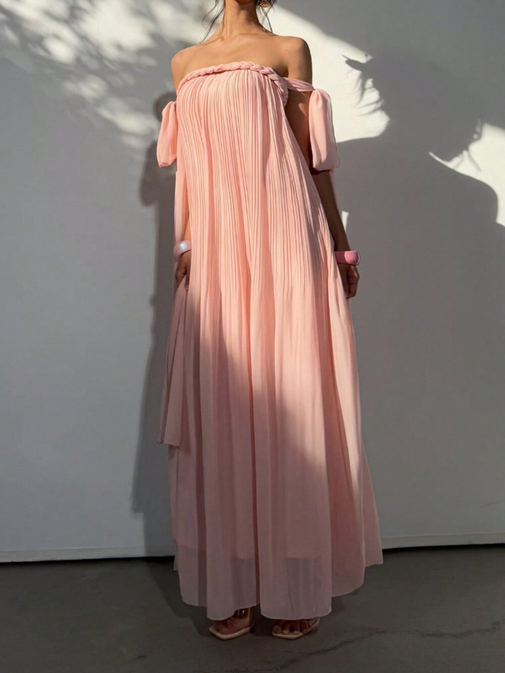 Coral Elegant Women's Off Shoulder Flowy Tie Strap Maxi Dress - Picture 5 of 6